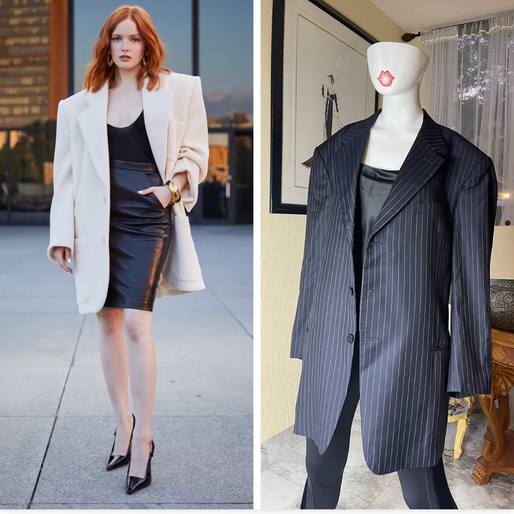 Armani Collezioni Pinstripe Stripe Blue White Blazer 46R